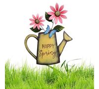 Spring Garden Stakes - Stake floral Kettle Pot, décoration de patio créatif, affichage plug -in vintage, accent décoratif élégant | Date du jardin Uniques pour le porche de pelouse extérieur