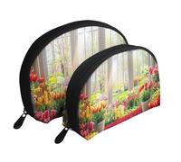 Spring Garden Trousse de toilette de voyage 2 pièces Motif fleurs de jungle, blanc, Taille unique