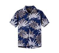 Spring&Gege Chemise hawaïenne à manches courtes pour garçons, chemise à col boutonné avec imprimé dessin animé Aloha (4-14 ans), Feuille bleu marine., 11-12 ans
