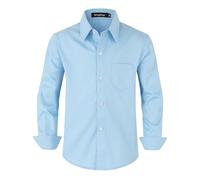 Spring&Gege Chemises habillées à manches longues en sergé de coton uni pour garçon, bleu, 13-14 ans
