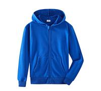 Spring & Gege Garçons Sweat à Capuchon Veste de Survêtement en Coton à Capuche de Couleur Unie pour Enfants Bleu 7-8 Ans