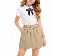 Spring&Gege Jupe pour Filles Jupe de Tennis avec Pantalon en Dessous Taille Élastique Uniforme Scolaire-Skort Avec Poches Jupe pour Enfant Pom-Pom Girl, kaki, 7-8 ans