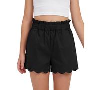 Spring&Gege Short d'été pour fille, taille élastique avec ourlet à volants et poches latérales, short en coton doux pour la rentrée scolaire, les activités de plein air, la plage et les tenues