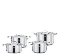 Spring Gourmet Lot de 4 casseroles avec couvercle, extérieur multicouche, acier inoxydable 18/0, intérieur 18/10 avec noyau en aluminium, convient à l'induction, au four, passe au lave-vaisselle