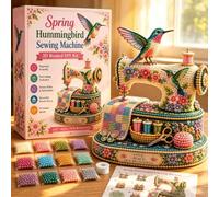 Spring Hummingbird Sewing Machine 3D Beaded DIY Kit,Easy DIY Beading Embroidery Kit with Instructions, 3D Animal Themed Beadwork Kits for Beginners & Craft Enthusiasts, Creative Jewelry Art Craft