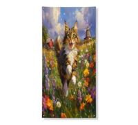 Spring Maine Coons - Couverture de porte extérieure de 91,4 x 183 cm, motif chaton de jardin de campagne imprimé, bannière de porte avant et arrière, décoration amusante pour maison, porche