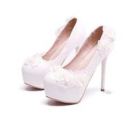 Spring New Wedding Party Chaussures Sweet en Dentelle Fleurs Pearl Dames Minces Talons Hauts Stiletto Grande Taille de Plate-Forme pour Femmes