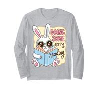 Spring Reading Bunny Book Lover Reader Humor Manche Longue