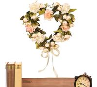 Spring Rose Heart Wreath - Décoration de vin artificielle en forme de cœur | Romantic Valentines Day Wedding Home Door Wall Hanging | Love Symbol Gift For Birthday