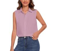 SPRING SEAON Chemises boutonnées sans manches pour femme - Col classique - Débardeur basique - Pour le travail, le bureau - En mousseline de soie - Décontracté, Rose fumé, M