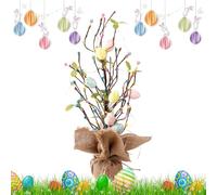 Spring Tabletop Tree - 35 cm Easter Egg Light Up Tree, Artificial Centerpiece with Burlap Base | Home Living Room Mantel Fireplace Party Wedding Family Gatherings Workplace Seasonal Decoration