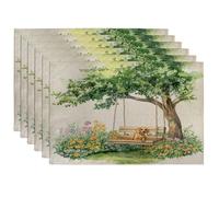 Spring Vizsla Lot de 6 sets de table saisonniers pour la maison, les fêtes d'animaux domestiques, 30,5 x 45,7 cm, motif floral et balançoire d'arbre