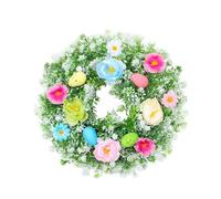 Spring Wreath | 13.78In Artificial Easter Farmhouse Wreath, Colorful Eggs Flowers Garland Sign ABS Foam | Home Indoor Outdoor Porch Window Wall Holiday Wedding Party Festival Decor