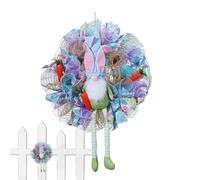 Spring Wreath Lapin, couronnes de Pâques pour la porte d'entrée - Couronne de lapin, jolie toile de jute avec bunny tenant la carotte décoration de printemps réutilisable pour la guirlande
