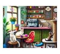 Springbok Cat Cafe Puzzle 500 pices pour adultes Les chats attendent leurs animaux de compagnie dans ce caf pour chats confortable