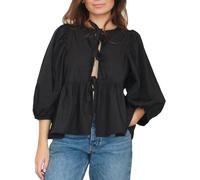 Springcmy Chemise péplum à manches bouffantes Y2K pour femme avec ourlet à volants et lacets sur le devant, a-noir, XL