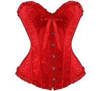 Springcmy Corset grande taille pour femme - Bustier galbant à baleines - Lingerie florale à lacets - Bordure à volants - Body push-up, A - Rouge, M