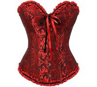 Springcmy Corset grande taille pour femme - Bustier galbant à baleines - Lingerie florale à lacets - Bordure à volants - Body push-up, A-noir/rouge., 3XL