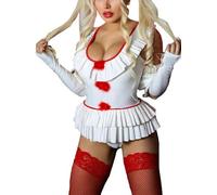 Springcmy Costume de clown effrayant pour femmes - Costume d'Halloween - Robe tueur de cirque effrayante pour fête, cosplay, jeu de rôle (A, blanc, taille S)