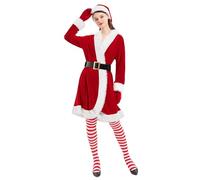Springcmy Costume de Mère Noël - Tenue de Noël pour femme - Robe en velours avec ceinture - Chapeau de Père Noël, gants, bas pour fête à thème (B-Bordeaux, L)