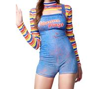 Springcmy Costume d'Halloween 2 pièces pour femme - Costume de poupée effrayante tueur de monsieur Jack - Robe de déguisement de poupée Chucky (E multicolore, taille L)