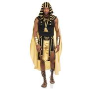 Springcmy Costume d'Halloween égyptien 6 pièces pour homme - Costume de pharaon doré - Roi d'Égypte antique - Tenue de costumade (noir, taille XXL)