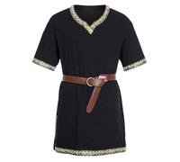 Springcmy Costume médiéval pour homme - Tunique templière de la Renaissance - Viking - Chevalier pirate, style rétro, guerrier, Halloween et costumade (noir, taille