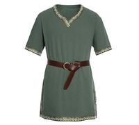 Springcmy Costume médiéval pour homme - Tunique templière de la Renaissance - Viking - Chevalier pirate, style rétro, guerrier, Halloween et costumade (vert militaire, taille S)