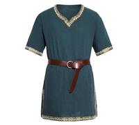 Springcmy Costume médiéval pour homme - Tunique templière de la Renaissance - Viking - Chevalier pirate, style rétro, guerrier, Halloween et costumade (bleu marine, taille S)