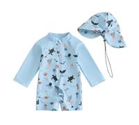 Springcmy Ensemble de bain pour tout-petits garçons, une pièce à manches longues avec protection contre les éruptions cutanées, fermeture éclair, maillot de bain, tenue de plage, combinaison de bain