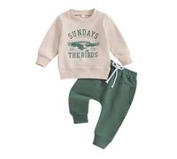 Springcmy Ensemble de vêtements 2 pièces pour bébé garçon - Ensemble de vêtements d'automne et d'hiver - Sweat à col rond - Pantalon de jogging décontracté, Beige aigle, 12 mois
