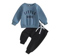Springcmy Ensemble de vêtements 2 pièces pour bébé garçon - Ensemble de vêtements d'automne et d'hiver - Sweat à col rond - Pantalon de jogging décontracté, Little Dude Bleu, 2-3 Years