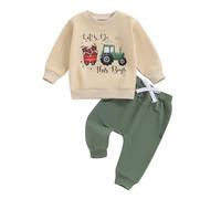 Springcmy Ensemble de vêtements 2 pièces pour bébé garçon - Ensemble de vêtements d'automne et d'hiver - Sweat à col rond - Pantalon de jogging décontracté, Rugby Kaki, 12-18 mois