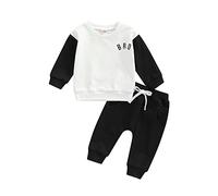 Springcmy Ensemble de vêtements 2 pièces pour tout-petit bébé garçon automne hiver à lettres - Sweat-shirt à col rond - Pantalon de jogging décontracté - Survêtement, 12-18 mois