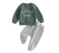 Springcmy Ensemble de vêtements 2 pièces pour tout-petit bébé garçon automne hiver à lettres - Sweat-shirt à col rond - Pantalon de jogging décontracté - Survêtement, 2-3 Years