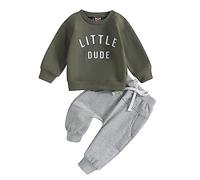 Springcmy Ensemble de vêtements 2 pièces pour tout-petit bébé garçon automne hiver à lettres - Sweat-shirt à col rond - Pantalon de jogging décontracté - Survêtement, 12-18 mois
