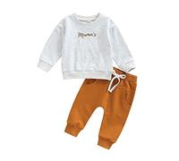 Springcmy Ensemble de vêtements d'automne et d'hiver pour bébé garçon tout-petit - Sweat-shirt à col rond avec lettres - Pantalon de jogging décontracté - Survêtement 2 pièces, 12-18 mois