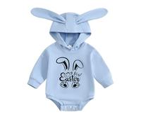 Springcmy Grenouillère à capuche avec oreilles de lapin pour bébé garçon et fille My Fist, First Easter Blue, 3-6 mois