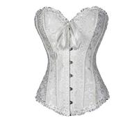 Springcmy Haut de corset pour femmes de grande taille - Bustier avec armatures, push-up, en dentelle florale, finissage fourrure - Costume de Noël de Père Noël, A - Blanc, XS