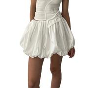 Springcmy Jupe à bulles Y2k pour femme - Taille haute élastique - Volants - Mini jupes évasées plissées - Jupes courtes, A - Blanc, 44