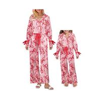 Springcmy Mommy and Me Ensemble de pyjama de Noël assorti 2 pièces en soie pour mère et fille, Style C Rose, 8 Years
