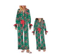 Springcmy Mommy and Me Ensemble de pyjama de Noël assorti 2 pièces en soie pour mère et fille, Style C Vert, 6 Years