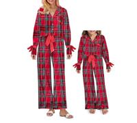 Springcmy Mommy and Me Ensemble de pyjama de Noël assorti 2 pièces en soie pour mère et fille, Style D Rouge, 8 Years