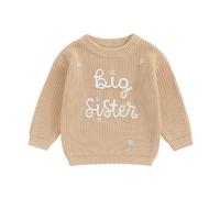 Springcmy Pull tricoté pour tout-petits et bébés filles avec fleurs, sœurs grandes/petites brodées, manches longues, pull d'hiver, 18-24 mois