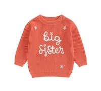 Springcmy Pull tricoté pour tout-petits et bébés filles avec fleurs, sœurs grandes/petites brodées, manches longues, pull d'hiver, 3 ans
