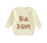 Springcmy Pull tricoté pour tout-petits et bébés filles avec fleurs, sœurs grandes/petites brodées, manches longues, pull d'hiver, 12-18 mois