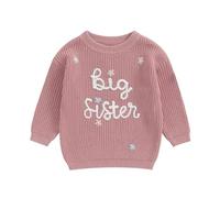 Springcmy Pull tricoté pour tout-petits et bébés filles avec fleurs, sœurs grandes/petites brodées, manches longues, pull d'hiver, 3 ans