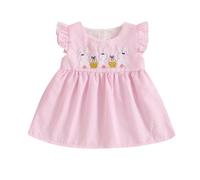 Springcmy Robe d'été de Pâques pour bébé fille - Sans manches - Col rond - Broderie lapin - Robe de vacances, rose, 6-9 mois