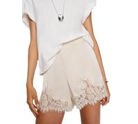 Springcmy - Shorts en satin de soie pour femme avec bordure en dentelle, mini micro short en soie, taille basse coquette, vêtement de nuit, slip de détente, boxers, b blanc, M