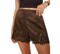 Springcmy - Shorts en satin de soie pour femme avec bordure en dentelle, mini micro short en soie, taille basse coquette, slip de détente, pyjama, boxers, vêtement de nuit, M